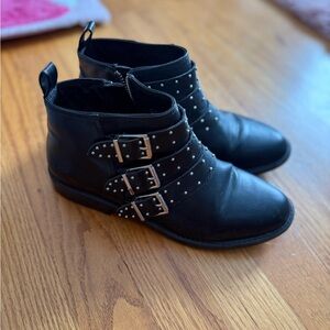 H&M Black Ankle Boots with Triple Buckle and Studs